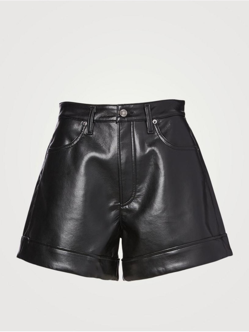 AGOLDE Black Recycled Leather High Rise Cuffed Shorts